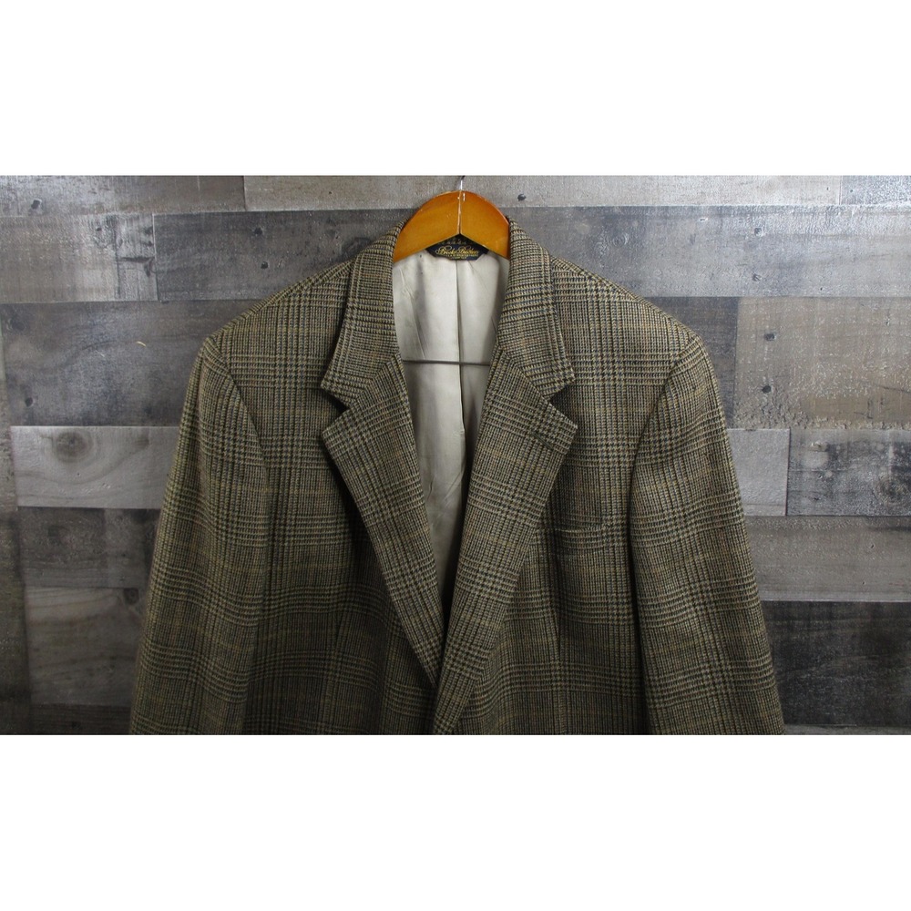 Vintage Brooks Brothers Blazer Mens 45 Long Gold Glen Plaid Union Made USA 90s